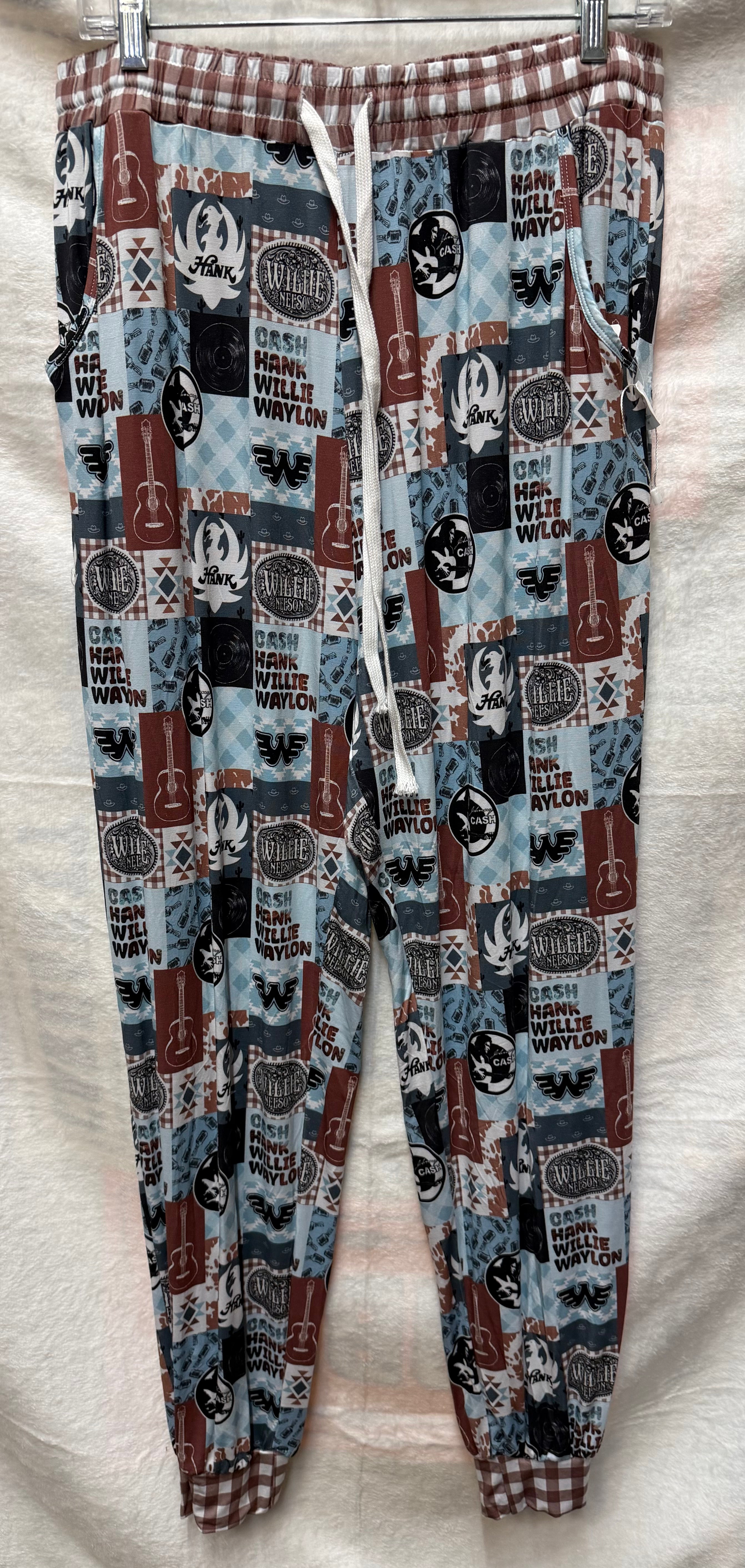 Cash Hank Willie Waylon print bottoms