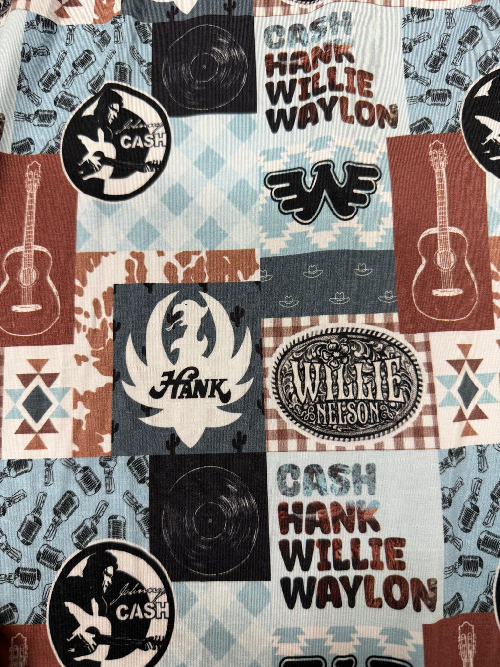 Cash Hank Willie Waylon print bottoms